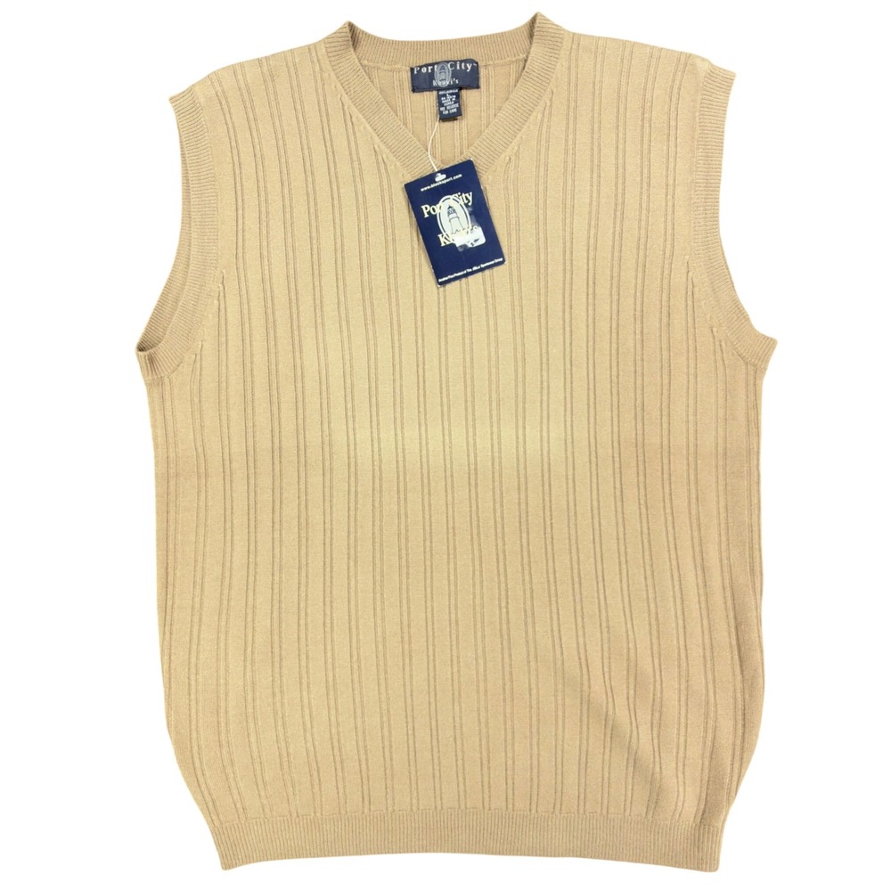 Port City Khaki's V-Neck Sweater Vest Mens L Tan Acrylic NWT Deadstock